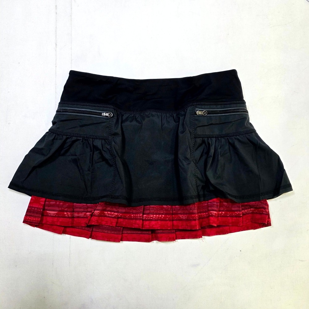 Lululemon Athletic Skirt Womens 4 Black Red Ruffle Pleated Tennis Running Golf